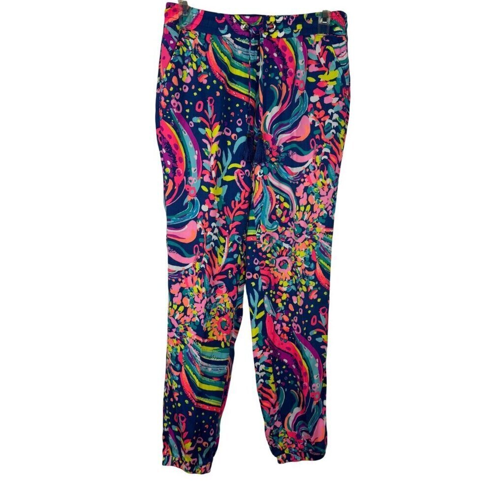 Lilly Pulitzer Piper Pants Joggers Beach Loot Rare Print XS Colorful Bright EUC
